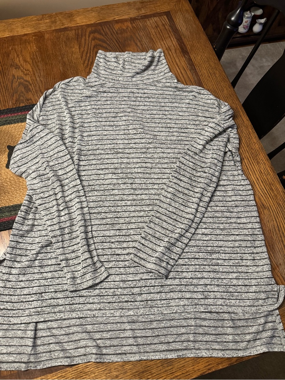 Lucky Brand Black & Gray Striped Turtleneck Long Sleeve Top
